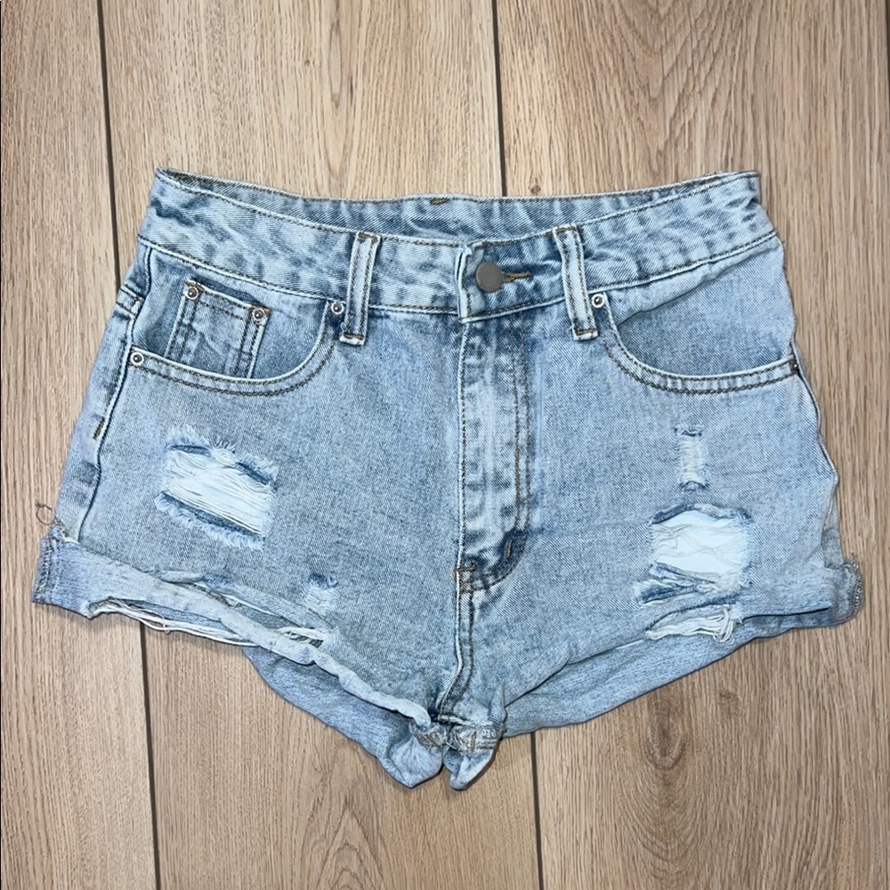 SHEIN Blue Distressed High-Waisted Jean Shorts
